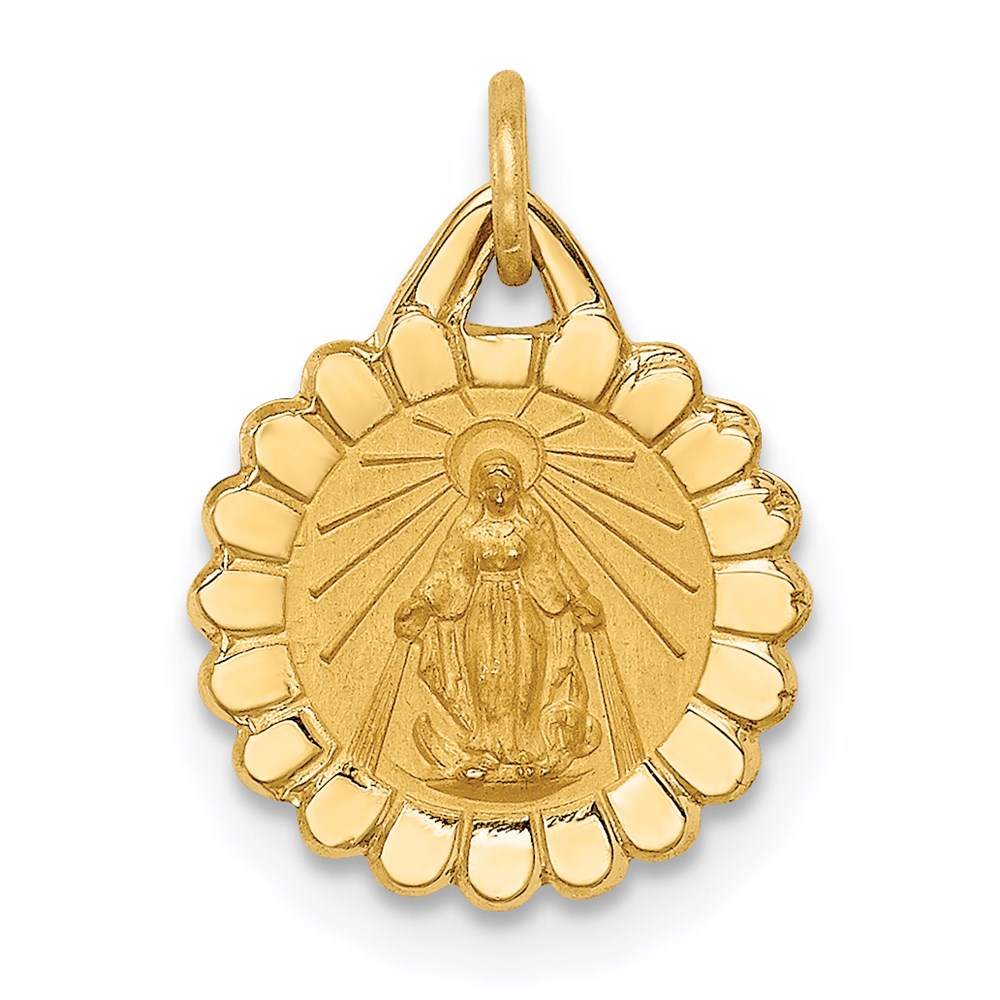 XR1770.jpg 14k Polished and Satin Solid Tiny Round Scalloped Miraculous Medal Charm - Image 1