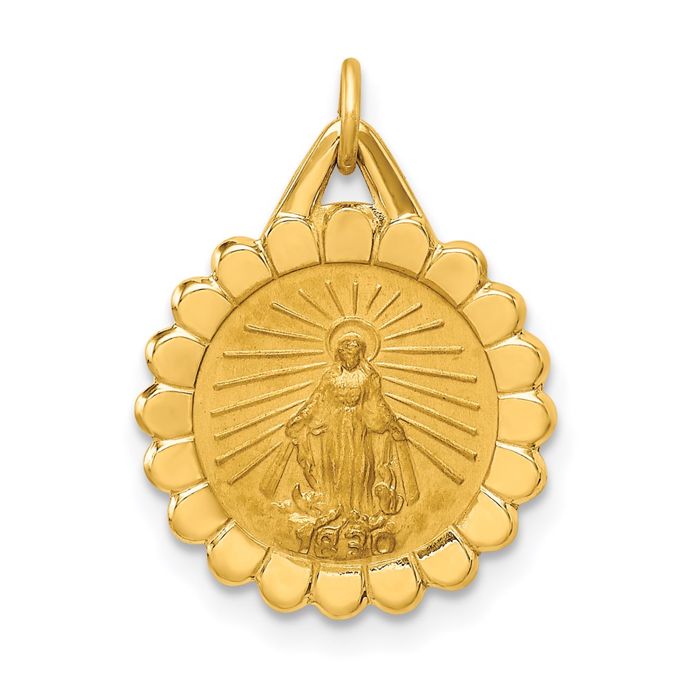 XR1771.jpg 14k Polished and Satin Solid Small Round Scalloped Miraculous Medal Charm - Image 1