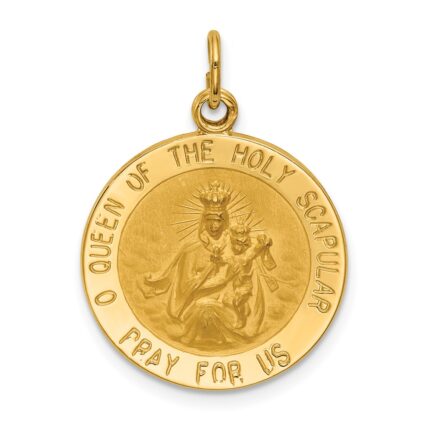 14K Polished and Satin Solid Queen Of The Holy Scapular Medal Reversible Round Pendant