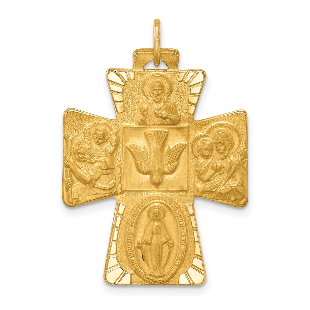 XR1781.jpg 14k Polished and Satin Solid Large 4-Way Medal Cross Pendant - Image 1