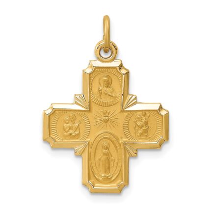 14k Polished and Satin Solid Small 4-Way Medal Pendant