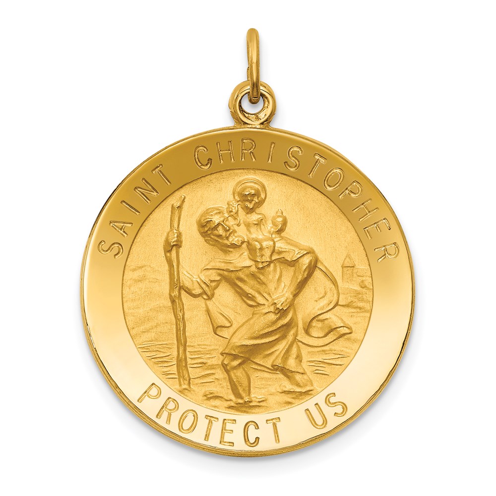 XR1793.jpg 14k Polished and Satin Medium Solid Round St. Christopher Medal Pendant - Image 1