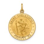 14k Polished and Satin Solid Small Round St. Christopher Medal Pendant
