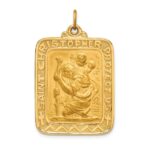 14k Polished and Satin Solid Large Rectangle St. Christopher Medal Pendant