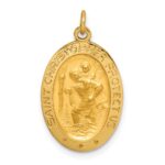 14k Polished and Satin Small Oval St. Christopher Medal Charm