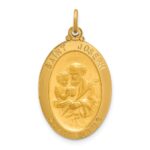 14k Polished and Satin Solid Oval St. Joseph Medal Pendant