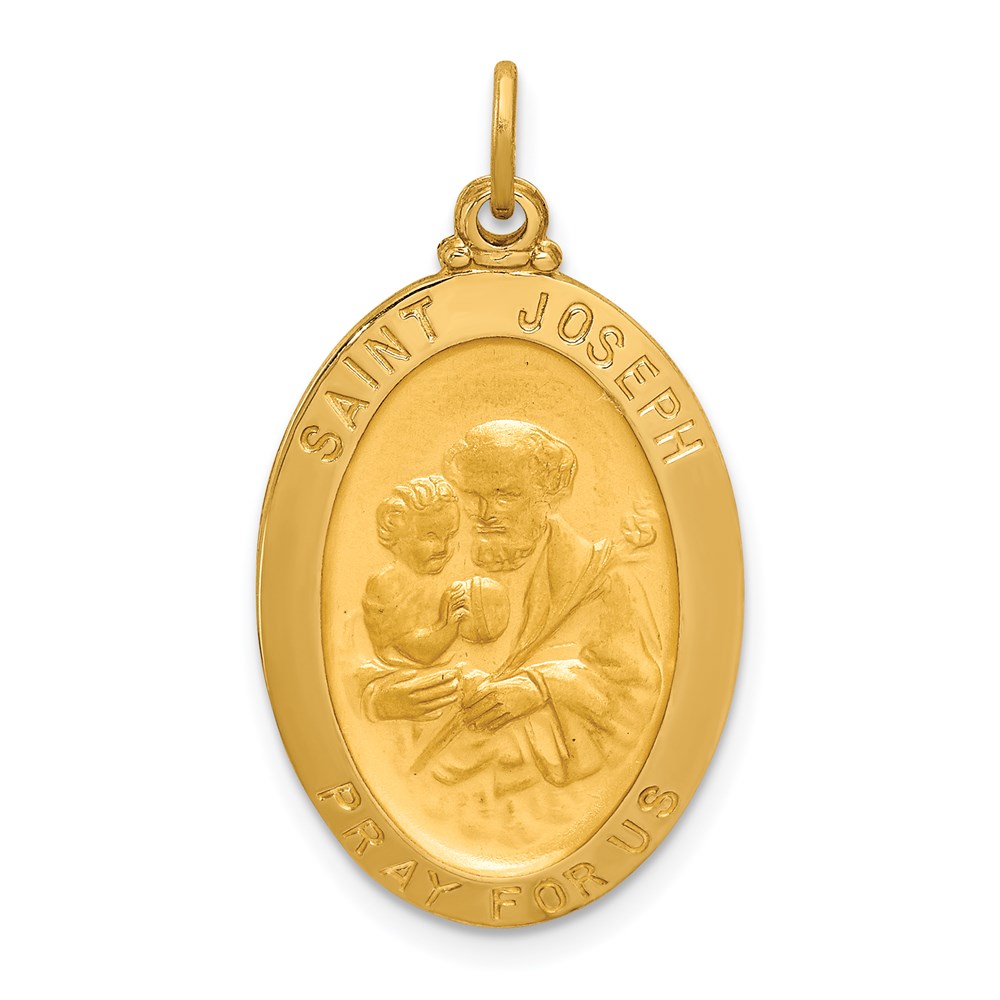 XR1808.jpg 14k Polished and Satin Solid Oval St. Joseph Medal Pendant - Image 1
