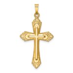 14k Hollow Polished Fleur de Lis Cross Pendant