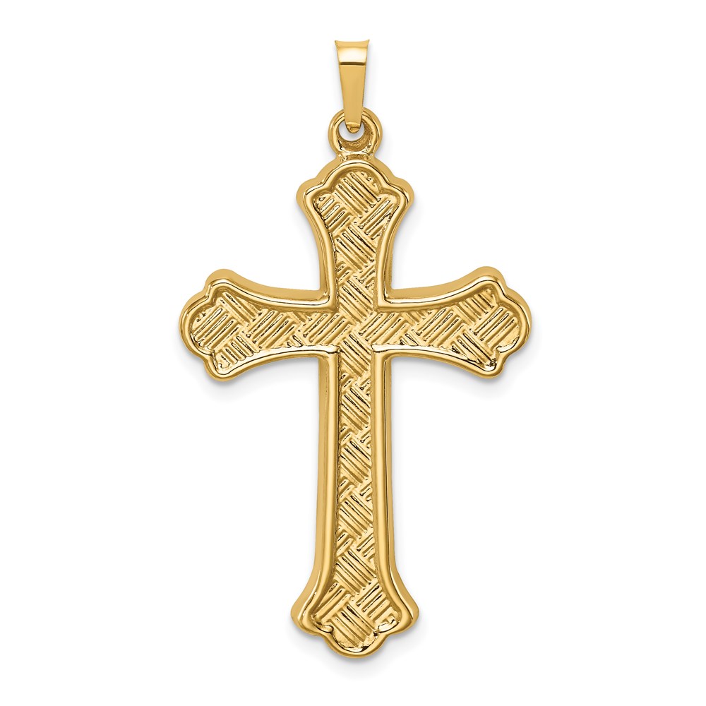 XR1821.jpg 14k Hollow Polished Woven Fleur de Lis Cross Pendant - Image 1