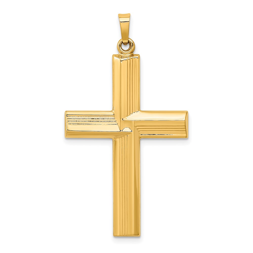 XR1822.jpg 14k Hollow Polished Stripe Design Latin Cross Pendant - Image 1