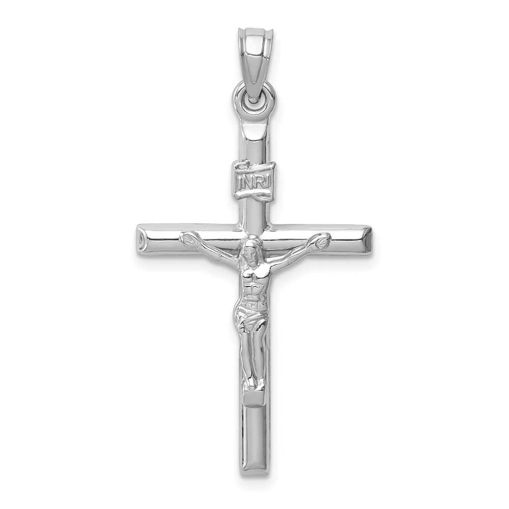 XR1842W.jpg 14k White Gold Hollow Crucifix Pendant - Image 1