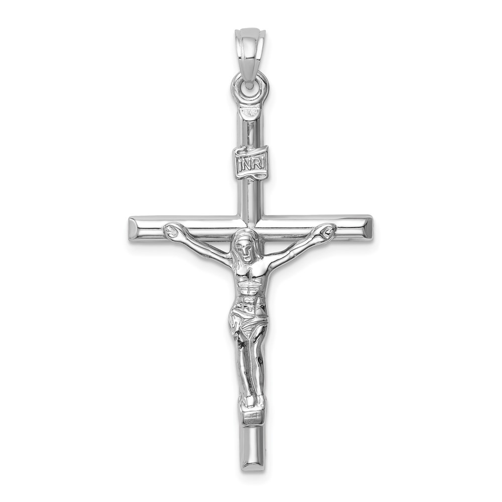 XR1843W.jpg 14k White Gold Hollow Crucifix Pendant - Image 1