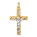 14k Two-tone Hollow Polished Textured Latin Crucifix Pendant