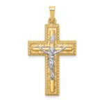 14k Two-tone Hollow Polished Rope Edge Latin Crucifix Pendant