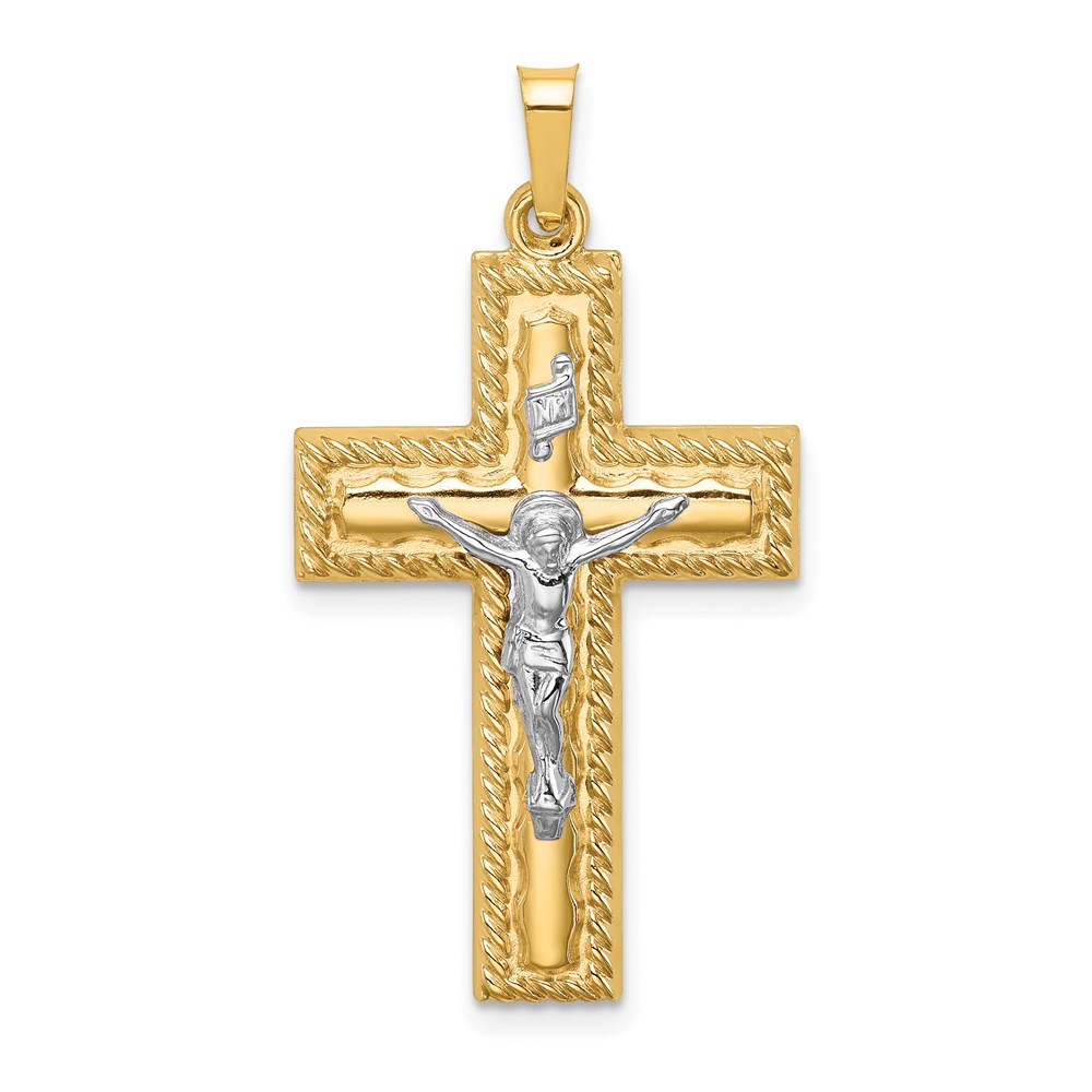 XR1857.jpg 14k Two-tone Hollow Polished Rope Edge Latin Crucifix Pendant - Image 1