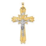 14k Two-tone Polished Solid Fancy INRI Crucifix Pendant