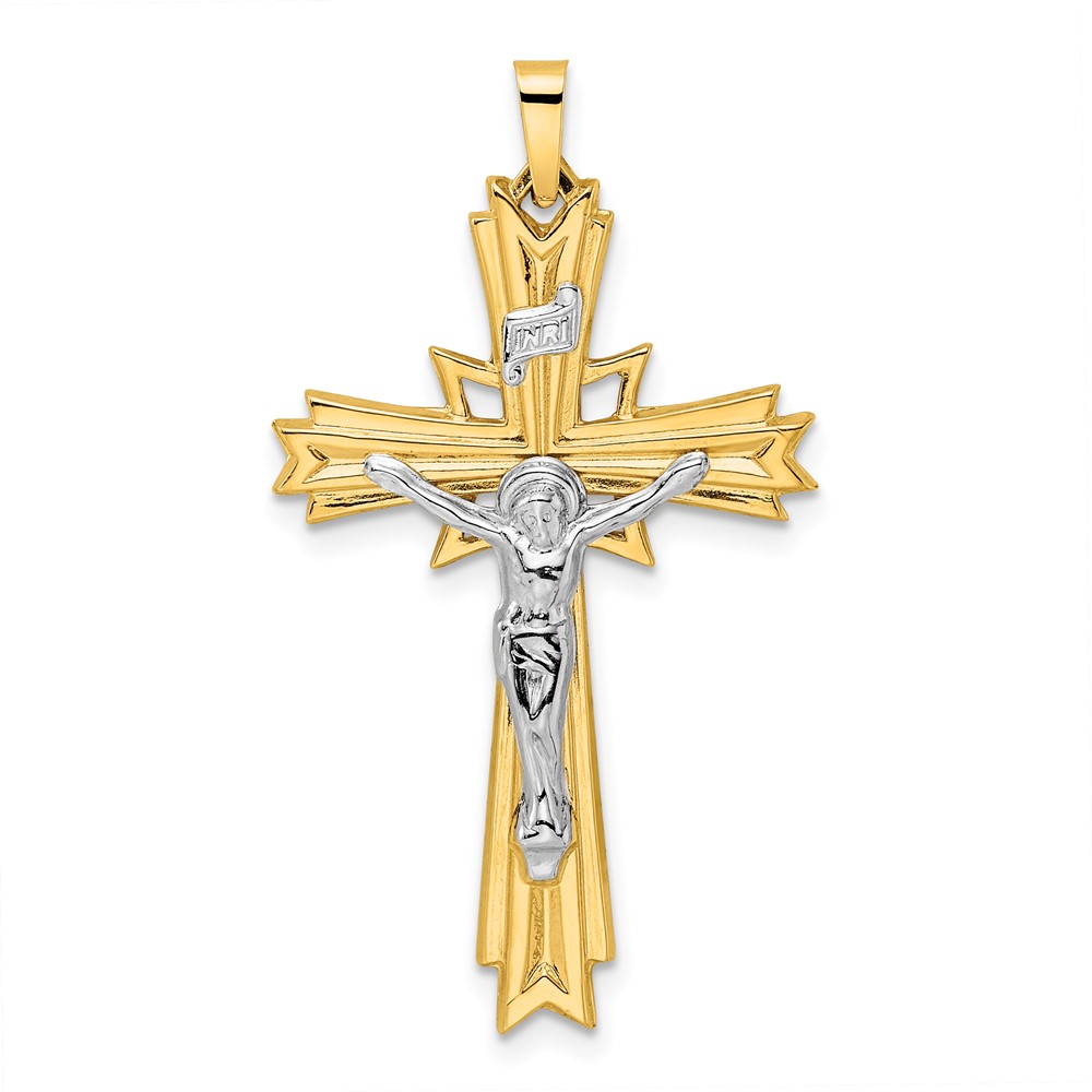XR1861.jpg 14k Two-tone Polished Solid Fancy INRI Crucifix Pendant - Image 1