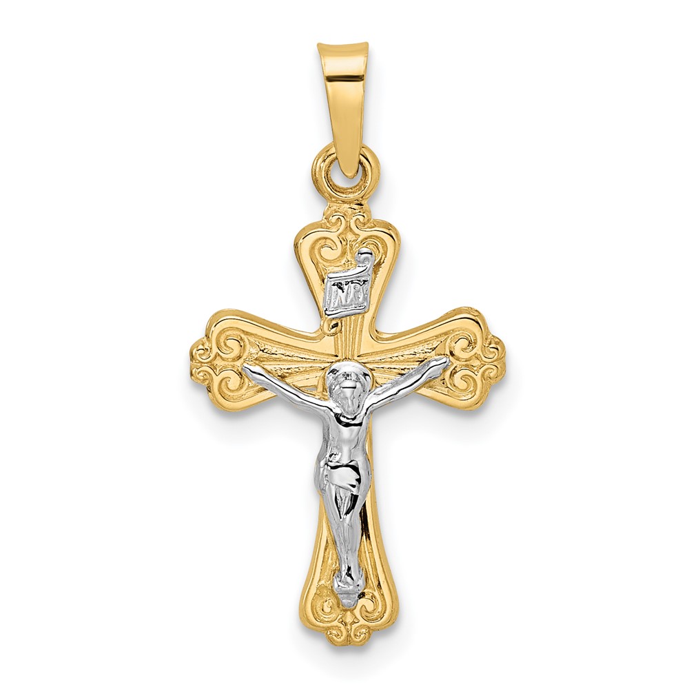 XR1869.jpg 14k Two-tone Polished Solid INRI Crucifix Pendant - Image 1