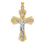 14k Two-tone Polished Solid Fancy INRI Crucifix Pendant