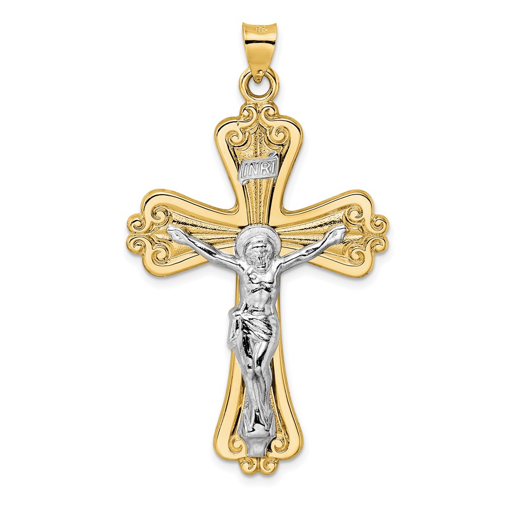 XR1871.jpg 14k Two-tone Polished Solid Fancy INRI Crucifix Pendant - Image 1