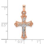 14k Rose and White Gold Polished Fleur de Lis INRI Hollow Crucifix - Image 3
