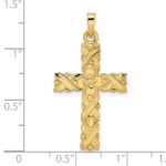14k Polished and Textured Solid Floral Cross Pendant - Image 3