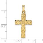 14k Polished and Textured Solid Floral Cross Pendant - Image 3