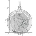 14k White Gold Polished and Satin Solid Saint Christopher Medal Round Pendant - Image 3