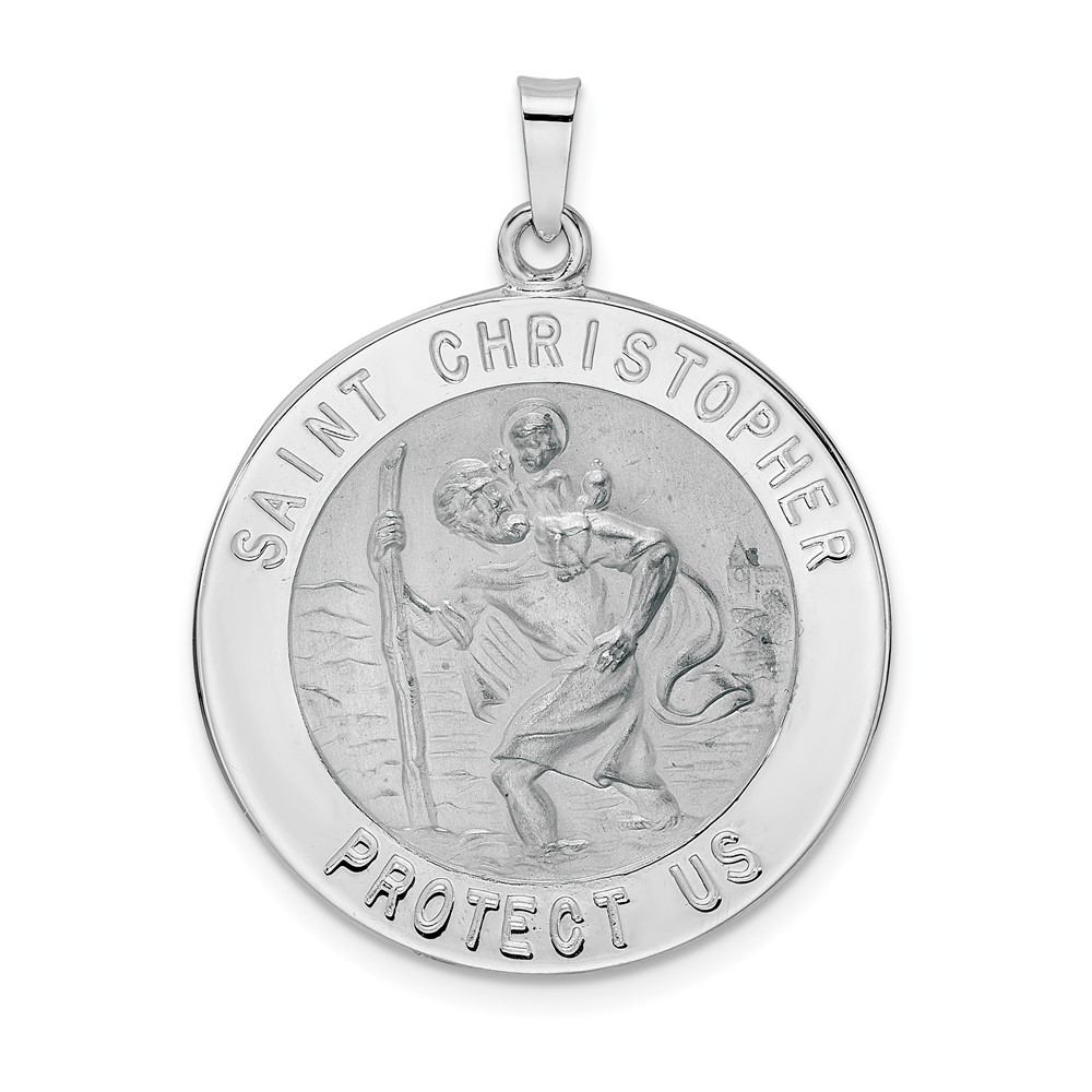 XR1927.jpg 14k White Gold Polished and Satin Solid Saint Christopher Medal Round Pendant - Image 1