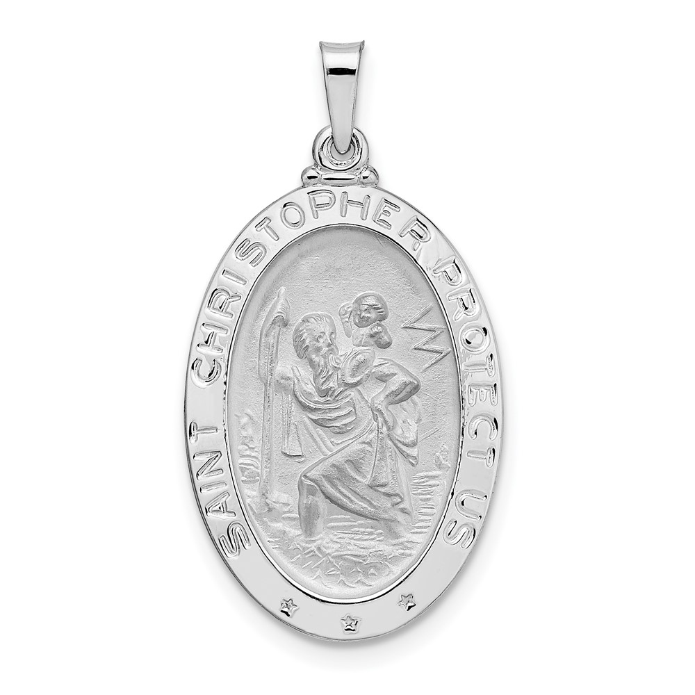 XR1929.jpg 14k White Gold Polished and Satin Solid Saint Christopher Medal Oval Pendant - Image 1