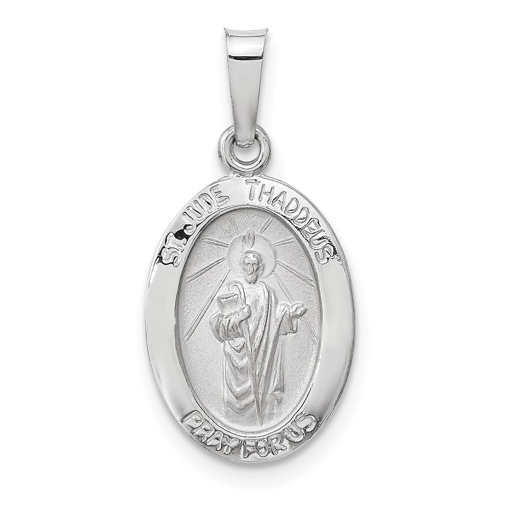 XR1937.jpg 14K White Gold Polished and Satin Hollow St Jude Thaddeus Medal Oval Pendant - Image 1