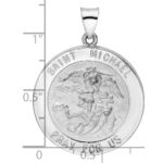 14k White Gold Polished and Satin Hollow Large St. Michael Medal Round Pendant - Image 3