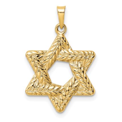 14k Polished and Textured Solid Star of David Pendant