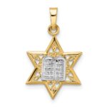 14k Two-tone Polished Solid Star of David and Torah Pendant