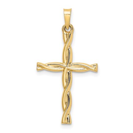 14k Polished Hollow Twisted Cross Pendant