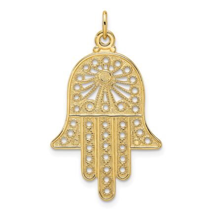 14k Polished Solid Filigree Hamsa Pendant