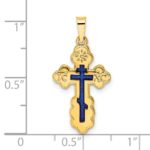 14k Polished Eastern Orthodox Blue Enamel Solid Cross Pendant - Image 3