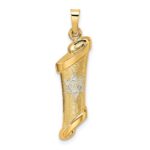 14k Two-tone Polished and Textured Hollow Torah Scroll with Star of David Pendant