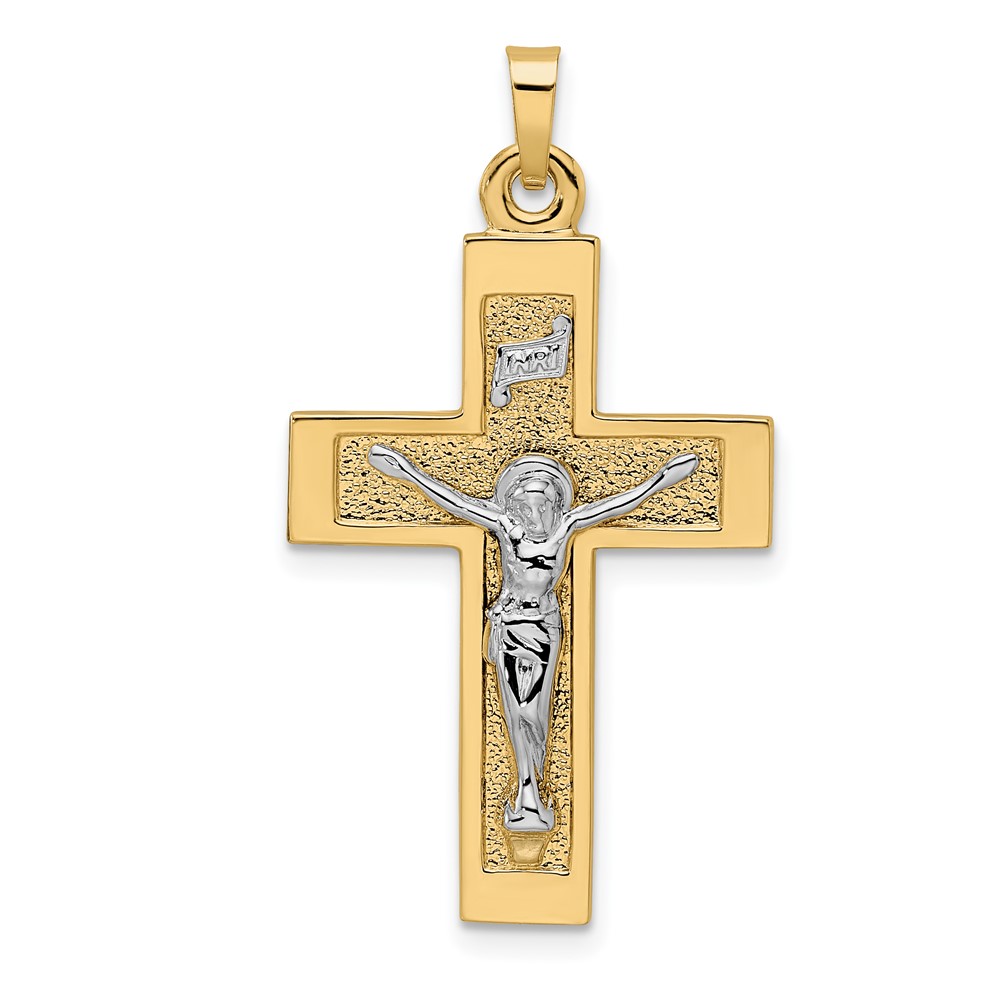 XR2040.jpg 14k Two-tone Polished Solid INRI Crucifix Pendant - Image 1