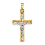 14k Two-tone Polished Solid INRI Crucifix Pendant