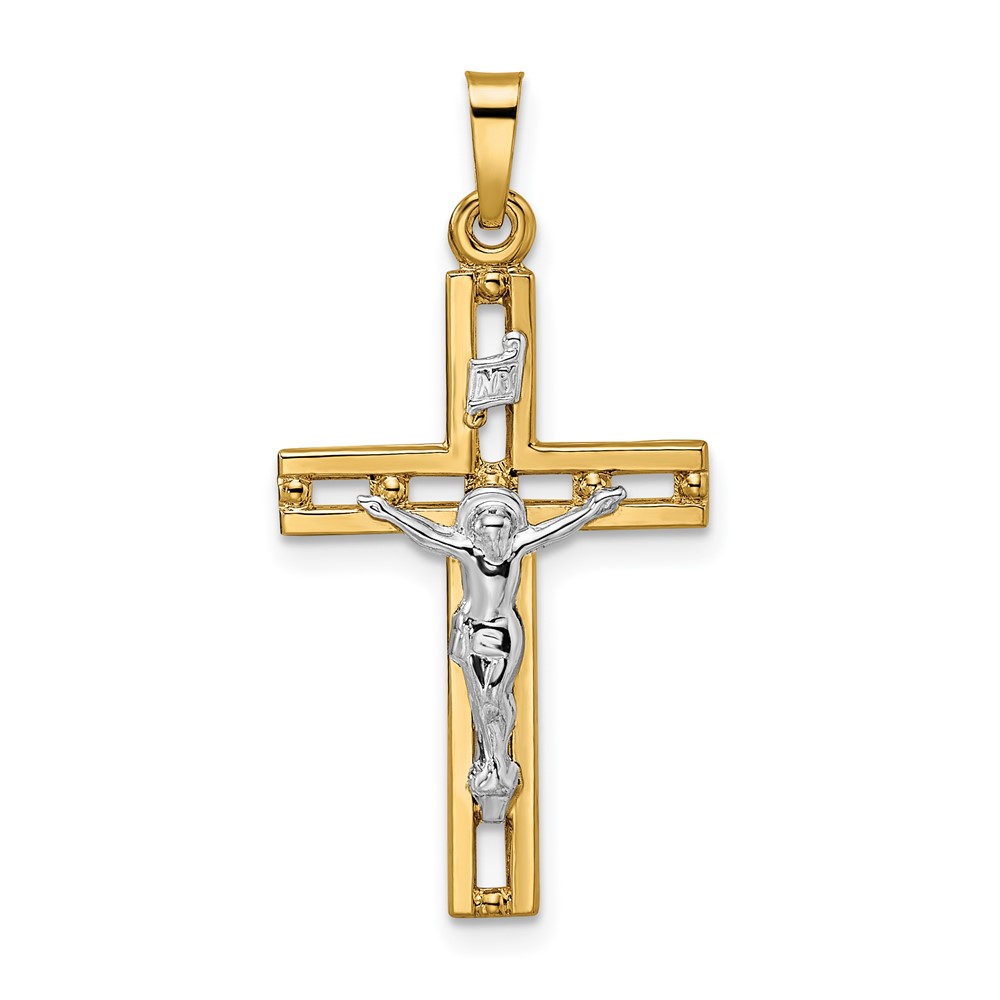 XR2044.jpg 14k Two-tone Polished Solid INRI Crucifix Pendant - Image 1