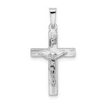 14k White Gold Polished Solid INRI Striped Crucifix Pendant