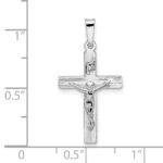 14k White Gold Polished Solid INRI Striped Crucifix Pendant - Image 3