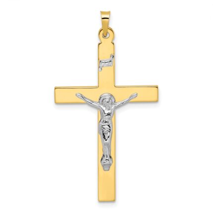 14k Two-tone Solid INRI Crucifix Pendant
