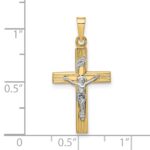 14k Two-tone Polished Solid INRI Crucifix Pendant - Image 3