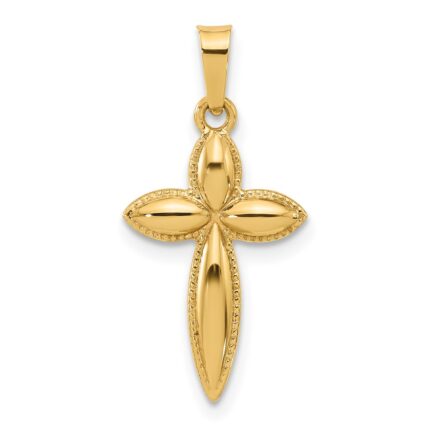 14k Polished Hollow Beaded Edge Passion Cross Pendant