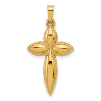 14k Polished Hollow Beaded Edge Passion Cross Pendant