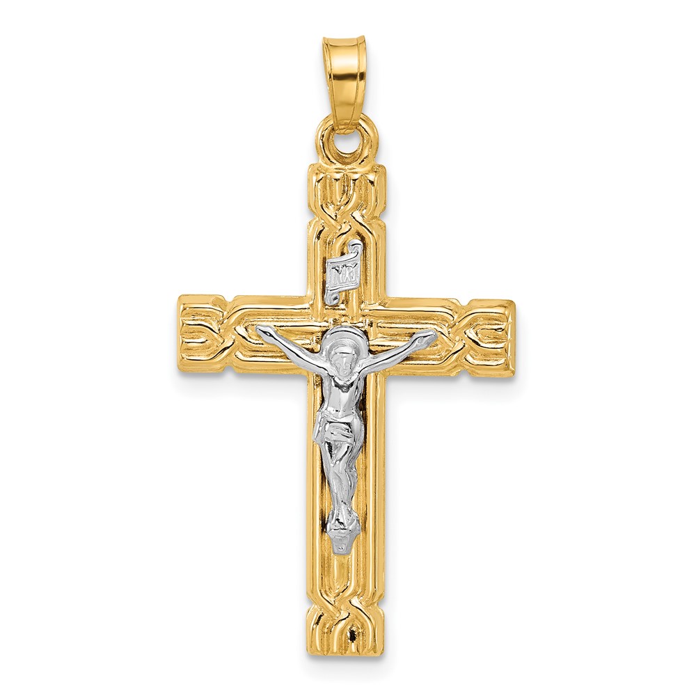 XR2090.jpg 14k Two-Tone Hollow INRI Crucifix Pendant - Image 1