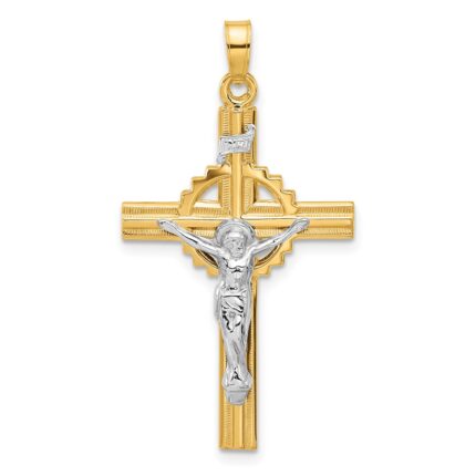 14k Two-Tone Textured Hollow INRI Iona Crucifix Pendent