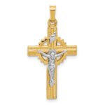 14k Two-Tone Hollow INRI Iona Crucifix Pendent